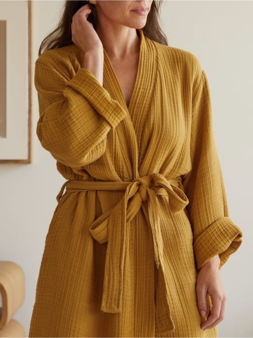 Parachute Ribbed Tie-Waist Robe in Mustard